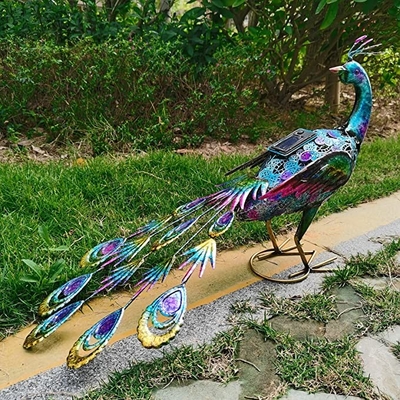 Υπαίθριο ηλιακό μετάλλων Peacock γαμήλιο ντεκόρ κόμματος κατωφλιών φω'των τεχνών αγαλμάτων ηλιακό τροφοδοτημένο